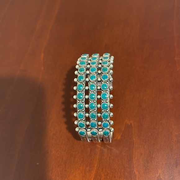 Jewelry - Beautiful Vintage Sterling Silver and Green Opaque Stone Cuff Bracelet